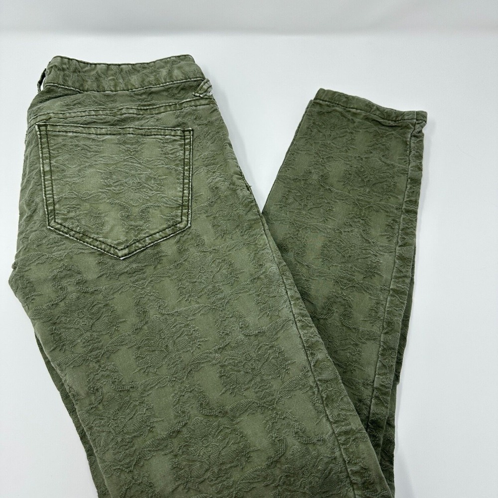 Free People Women's Olive Green Brocade Textured Skinny Pants Size 25